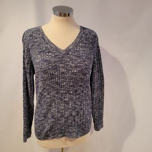 Tommy Hilfiger Vneck L Blue and White Blended Cotton Sweater. Ribbed Knit NWOT